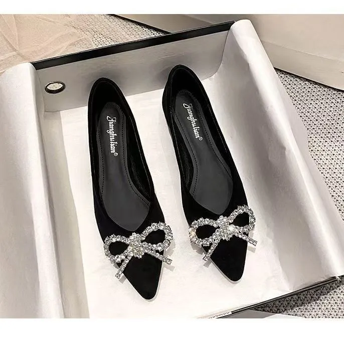 Breakj Breakj 2025 New French Daily Sweet Bow Drill Single Shoe Tip Bow Bow Tie Heel