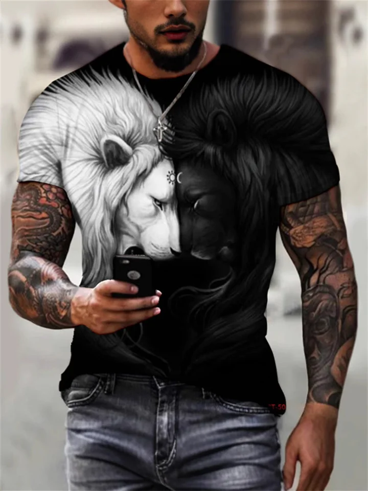 Men's Europe and The United States New 3D Printed Animal Style Retro Short-sleeved Printed T-shirt-JRSEE