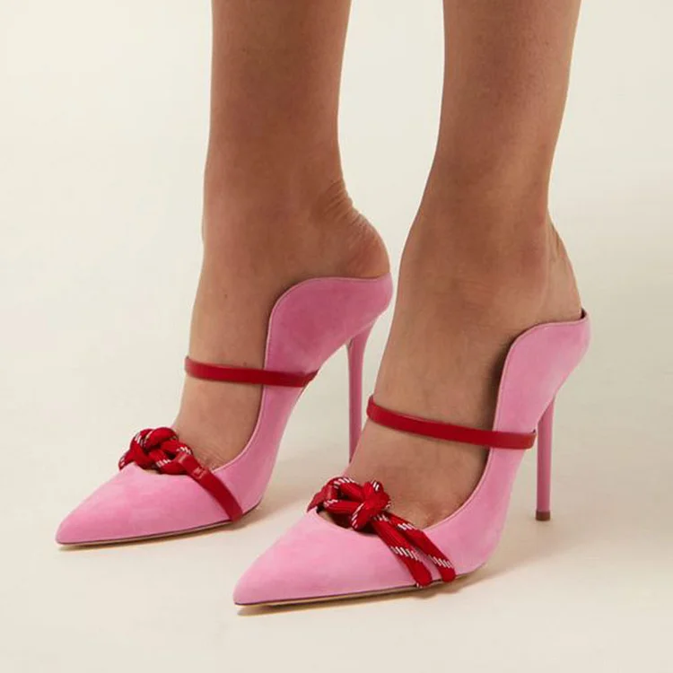 Women'S Pink Stiletto Heels Classic Pointed Toe Pump Mules Summer Office Shoes |FSJ Shoes