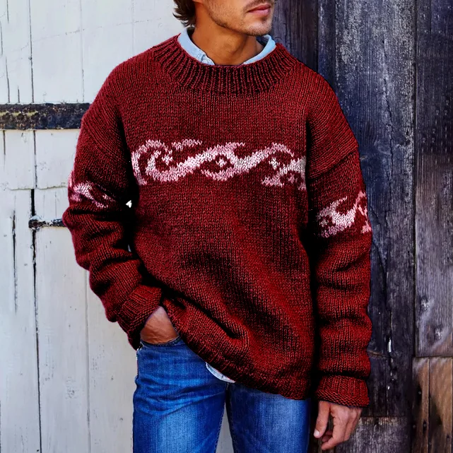 Vintage Mens Surf Jacquard Knit Sweater