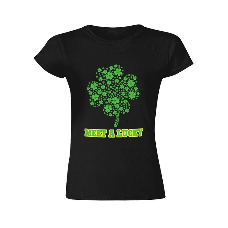 Four-leaved Clover Green T-Shirt &Agrave; Col Rond &Agrave; Manches Courtes Gildan Pour Femme
