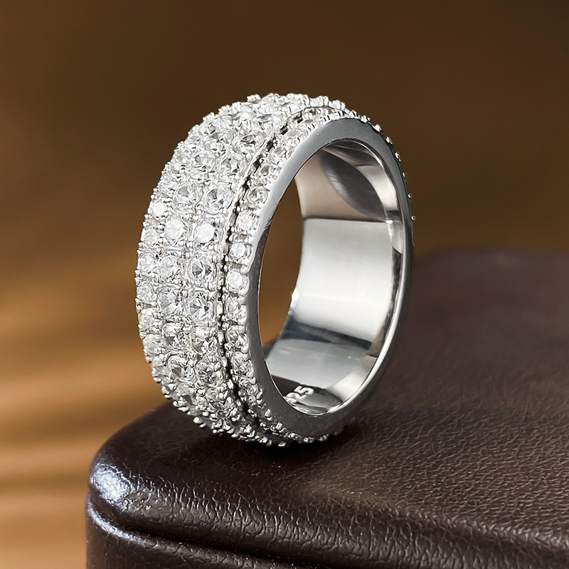 MIKAMU Jewelry Luxurious Rotating Square Diamond Ring - Slidable Design for Men and Women, Perfect for Daily Stress Relief