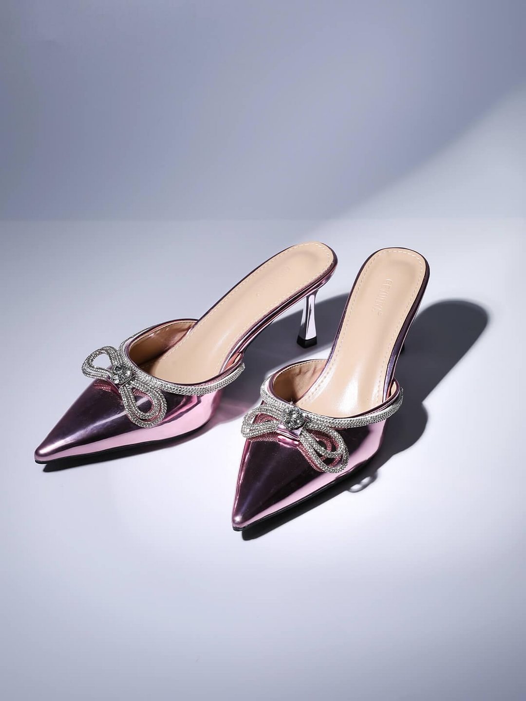 Asteria Bow Crystal Embellished Mules In Pink