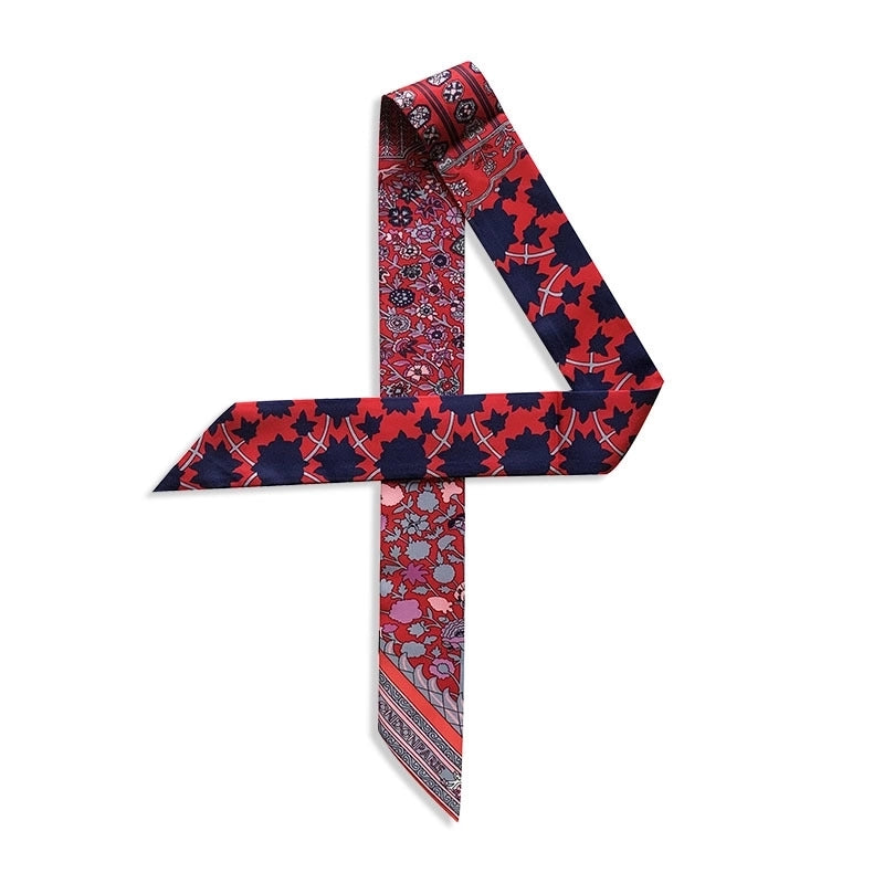 Women’s Minimalist Classic Style Color Block Satin Printing Silk Scarf