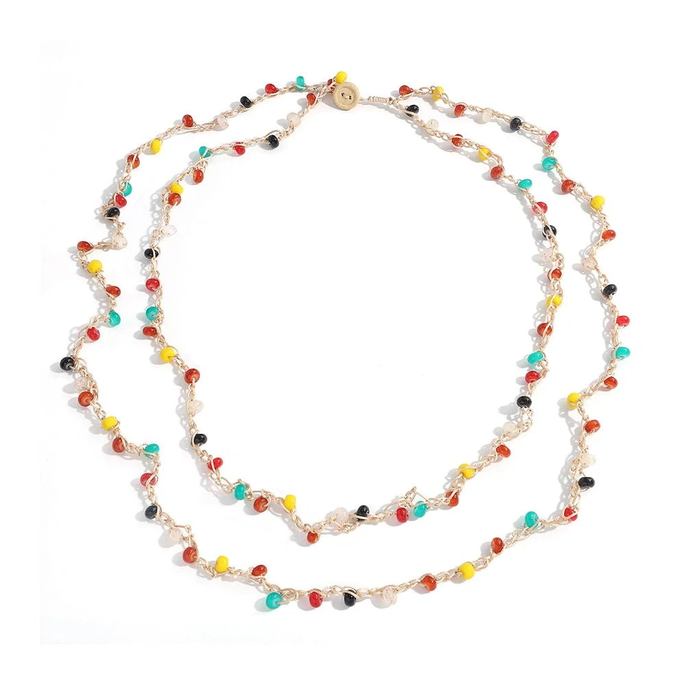 Dvacaman Boho Colorful 2pcs/set Beads Chain Necklace Trendy Ethnic Multi Layer Beaded Choker Necklace for Women Party Jewelry