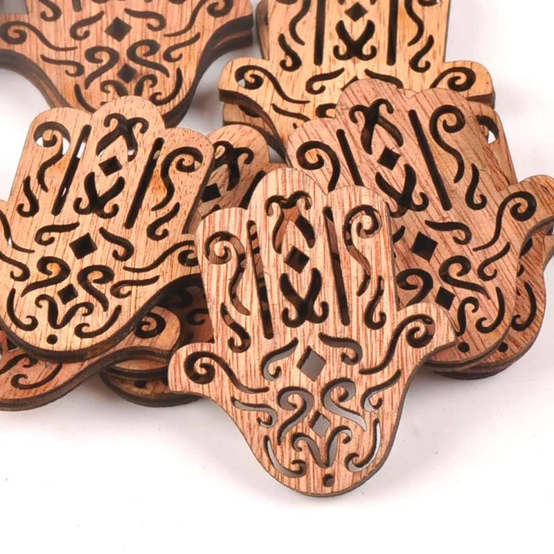 20pcs 43X49mm Natural Vintage Wood DIY Crafts For Hand Of Fatima Handmade Sewing Scrapbooking Handicraft Wooden Ornament M1609