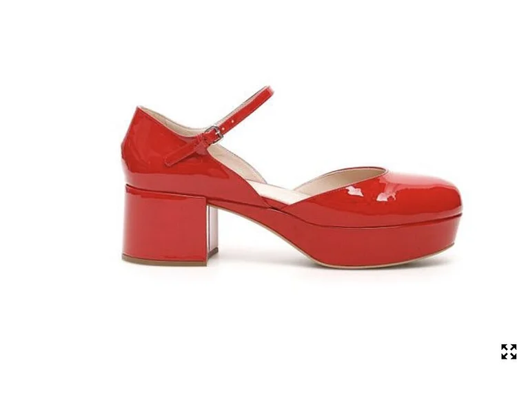 Custom Made Red Patent Leather Closed Toe Block Heel Sandals Vdcoo