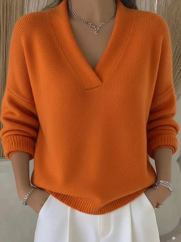V-Neck Long Sleeve Sweater Small-Plus Size