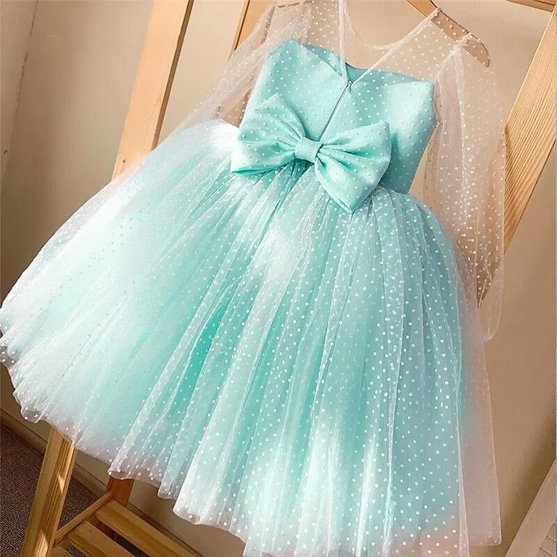 Girls Princess Polka Dot Dress Kids Wedding Birthday Elegant Party Prom Gown Children Tulle Backless Christmas Costume 4-10 Year