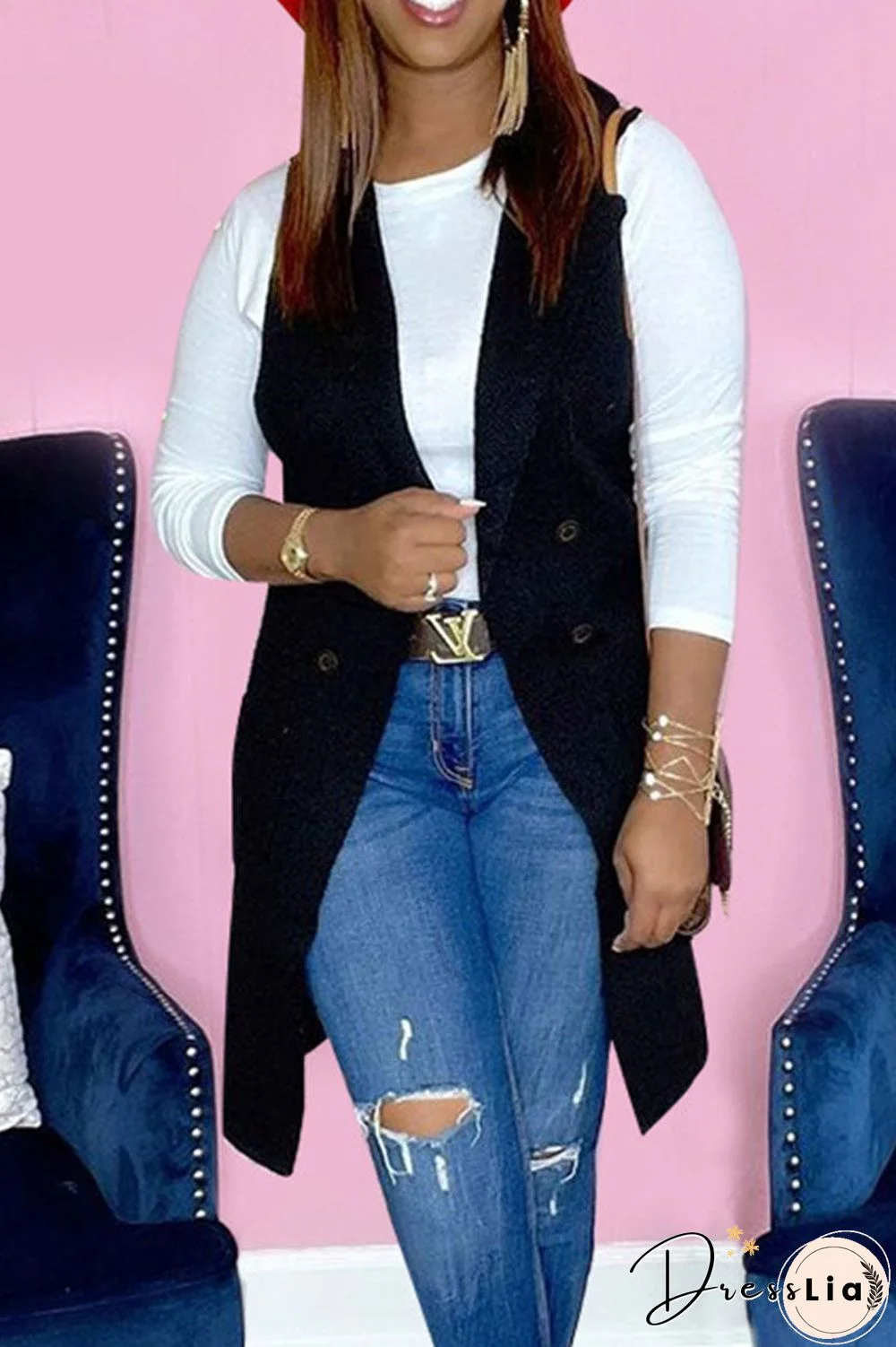 Casual Solid Split Joint Buttons Turn-Back Collar Outerwear