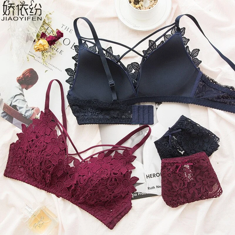 Billionm Brand New Thin Section Sexy Lace Bra Set Cozy Triangle Cup Women Underwear Set Hot Sale Hollow Embroidery Bra Brief Sets