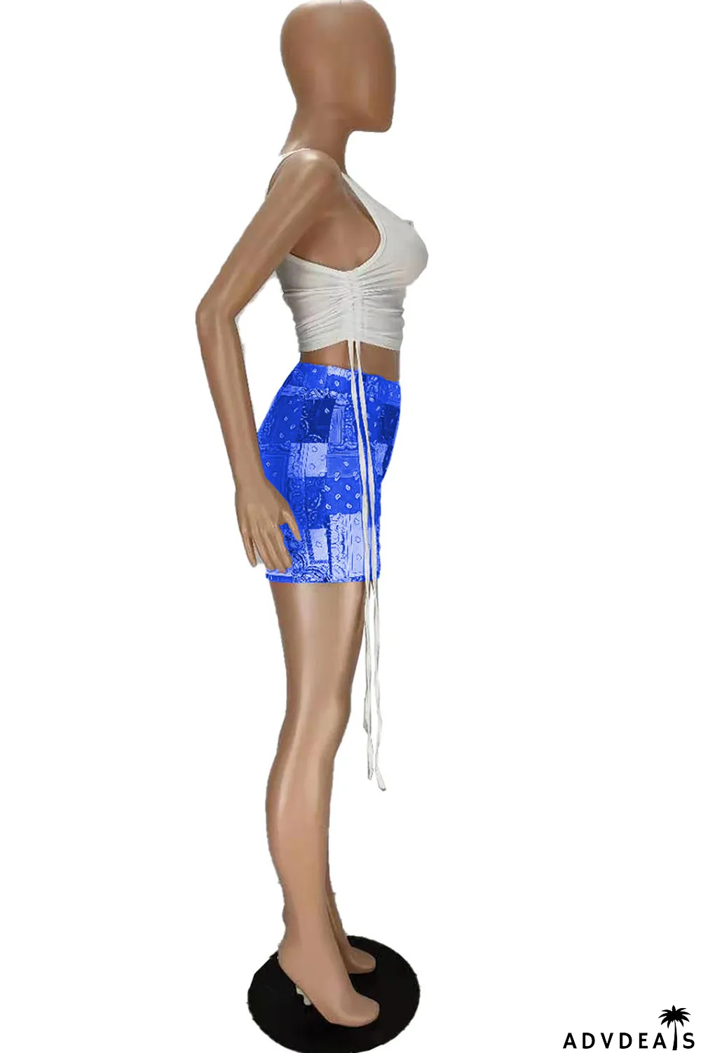 Grey Sexy Print Ripped Contrast Spaghetti Strap Sleeveless Two Pieces