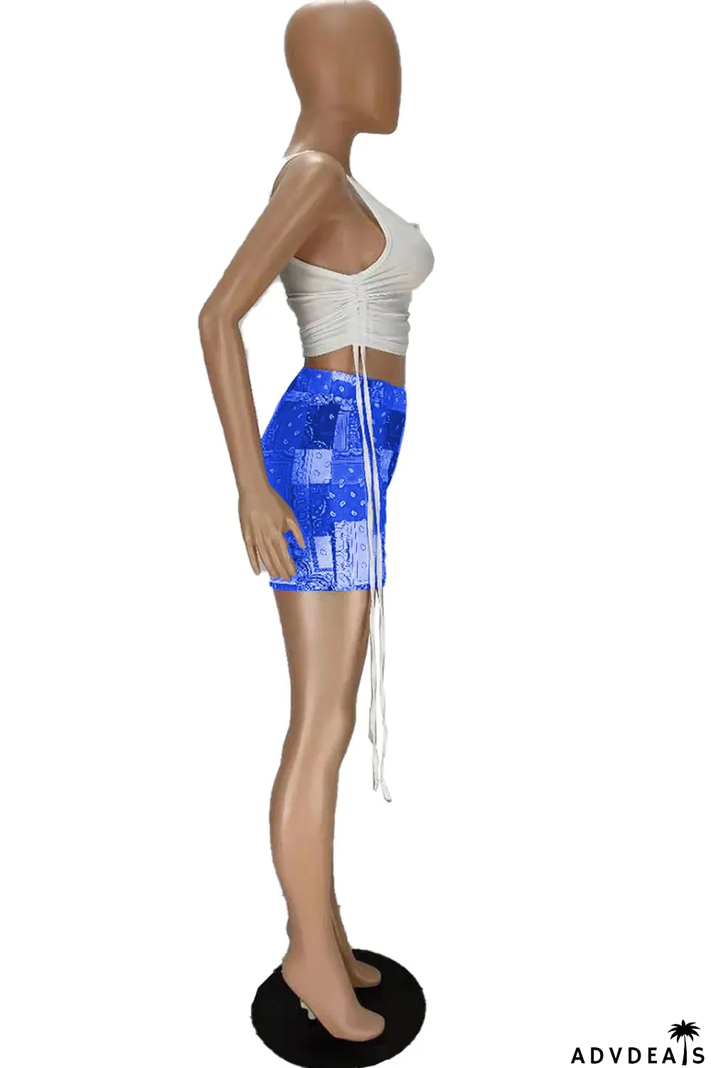 Grey Sexy Print Ripped Contrast Spaghetti Strap Sleeveless Two Pieces