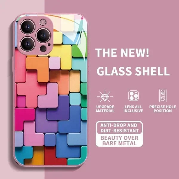 (🎁2023-Christmas Hot Sale🎁)Flat 3D Square Pattern Glass Case for iPhone 15promax case