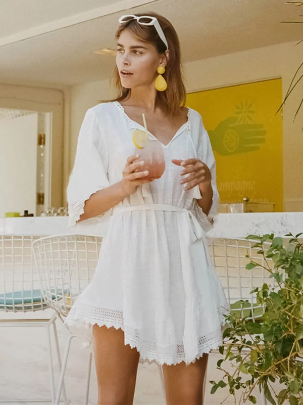 Solid Color Loose V-neck Cover-Ups Tops