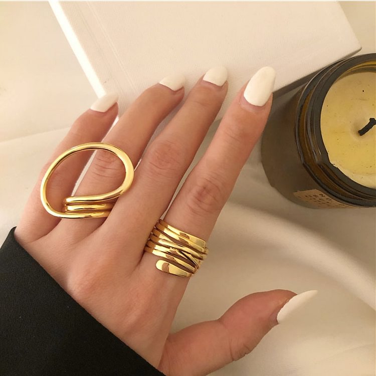 BrosWear Trendy Asymmetric Line Ring Set