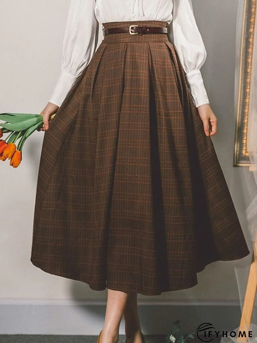 Plaid Printed Vintage Casual A-Line Skirt | IFYHOME