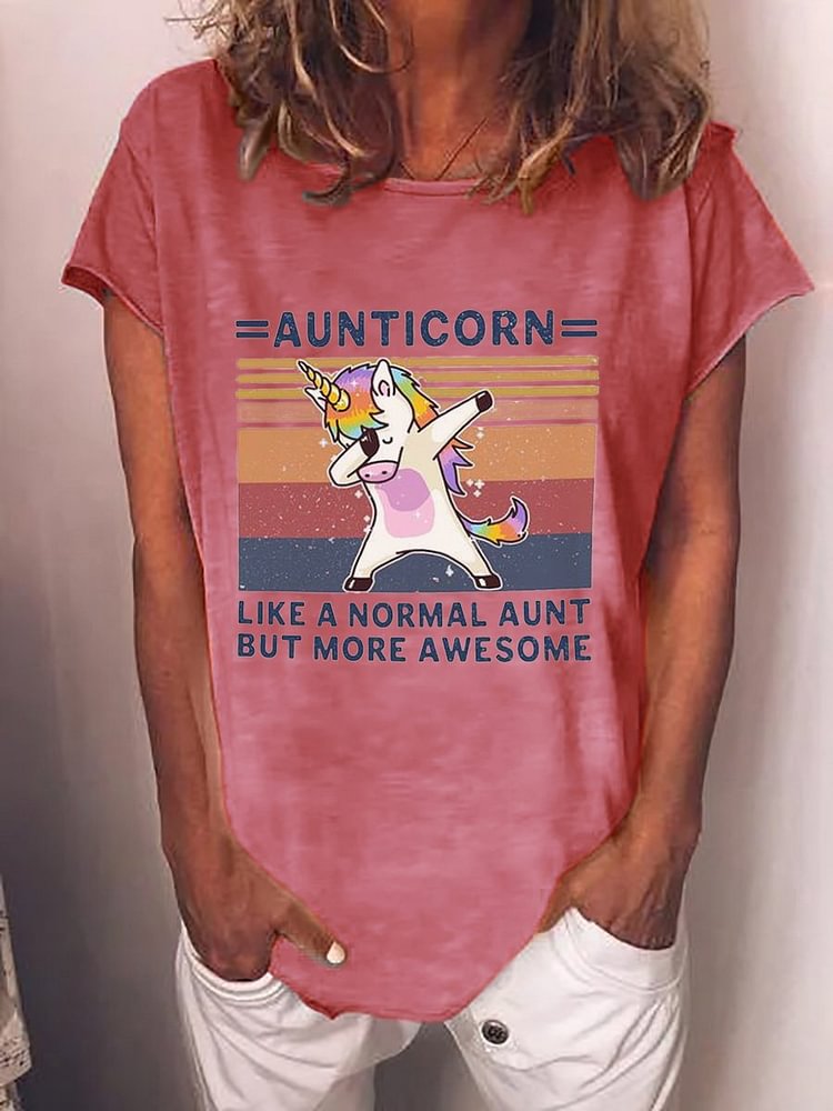 Bestdealfriday Aunticorn Crew Neck Casual Short Sleeve Cotton Blend Woman's T-Shirts Tops