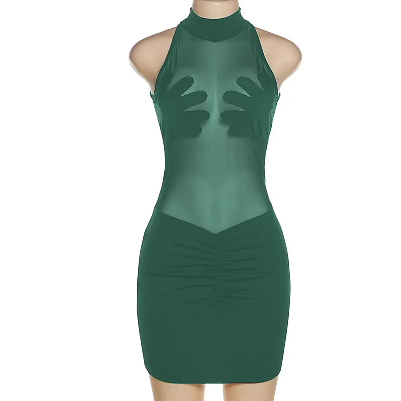 Uveng INS 2024 Summer New Women's Fashion Round-Neck Sleeveless Sexy Perspective Fit-Up Kite