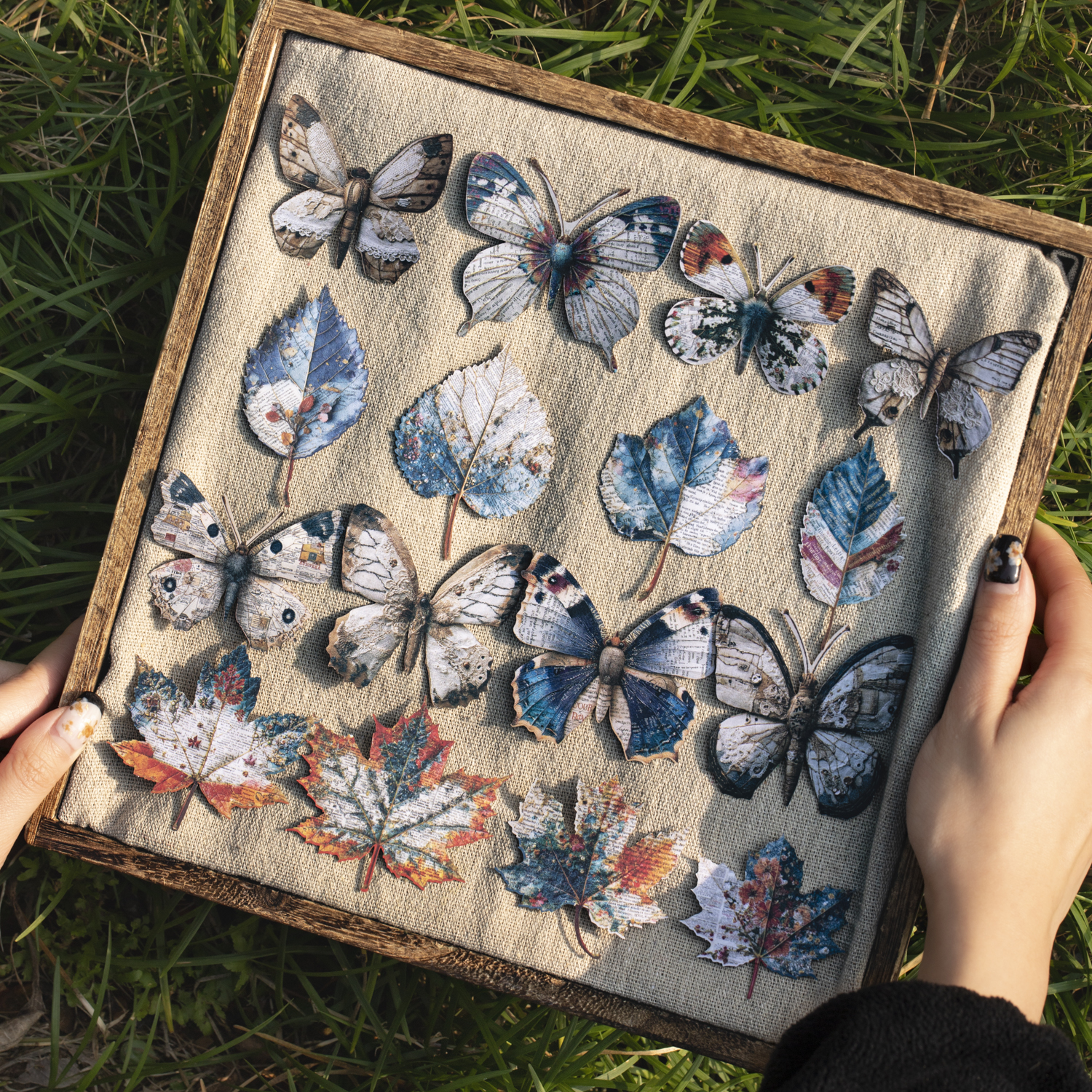 스티커 - 핸드메이드 스탬프 펀 시리즈 빈티지 나뭇잎 새 나비