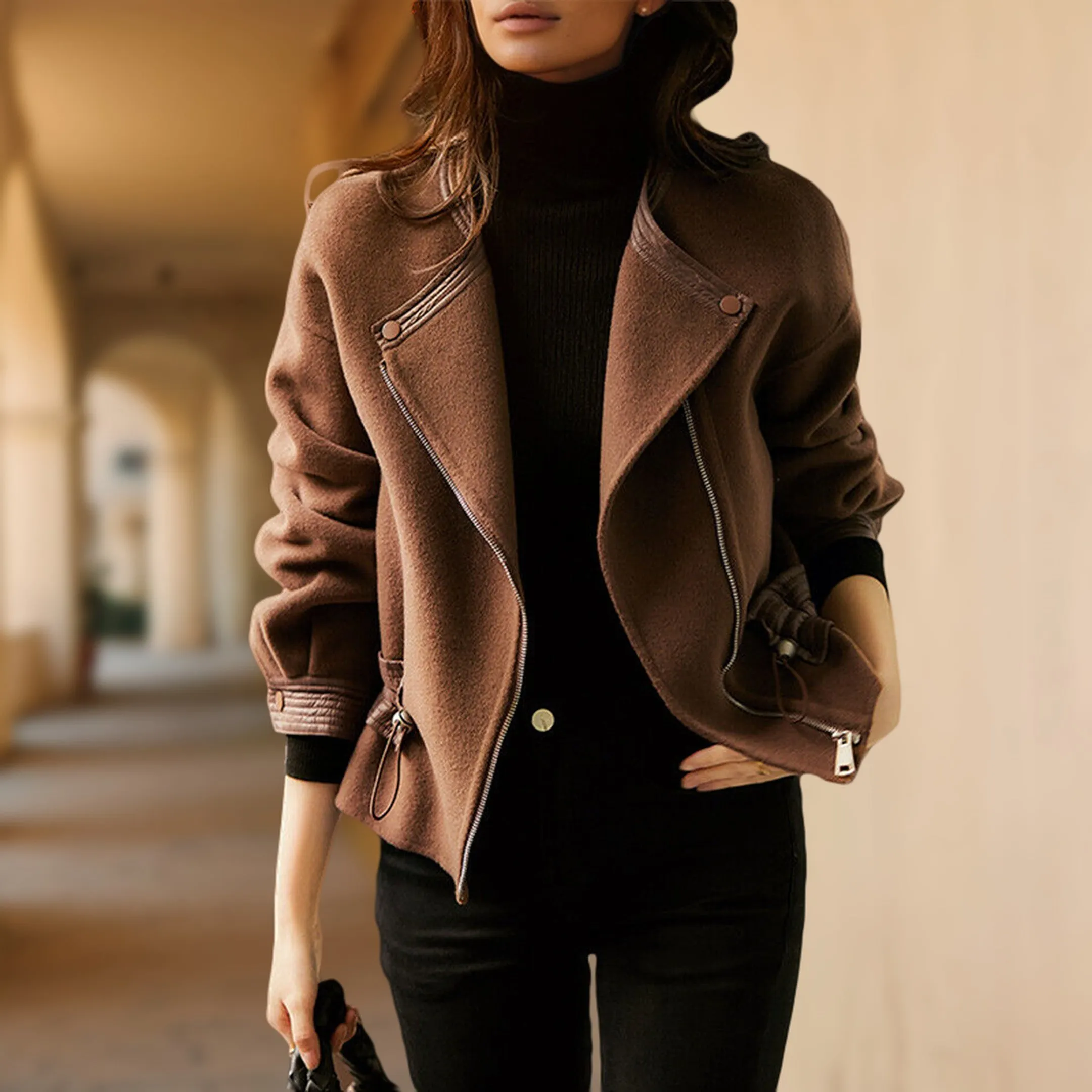 Women's Sophie Vintage Sherpa Jacket &ndash; Leather Trim Warmth