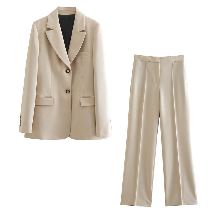 Flaxmaker Fashion Casual Solid Color Blazer Two Piece Set