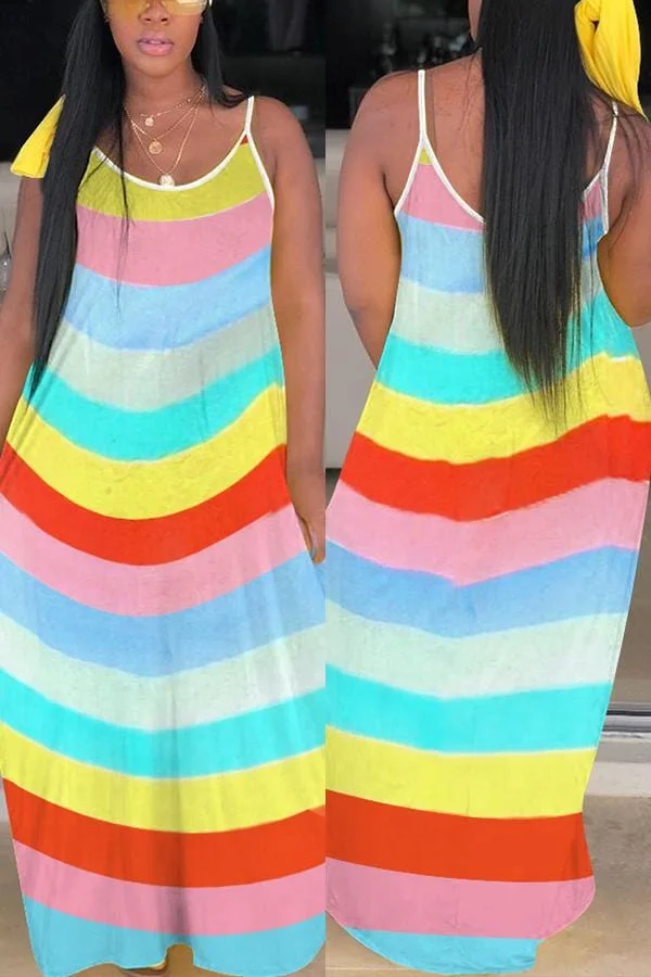 Sexy Rainbow Striped Sleeveless Dress