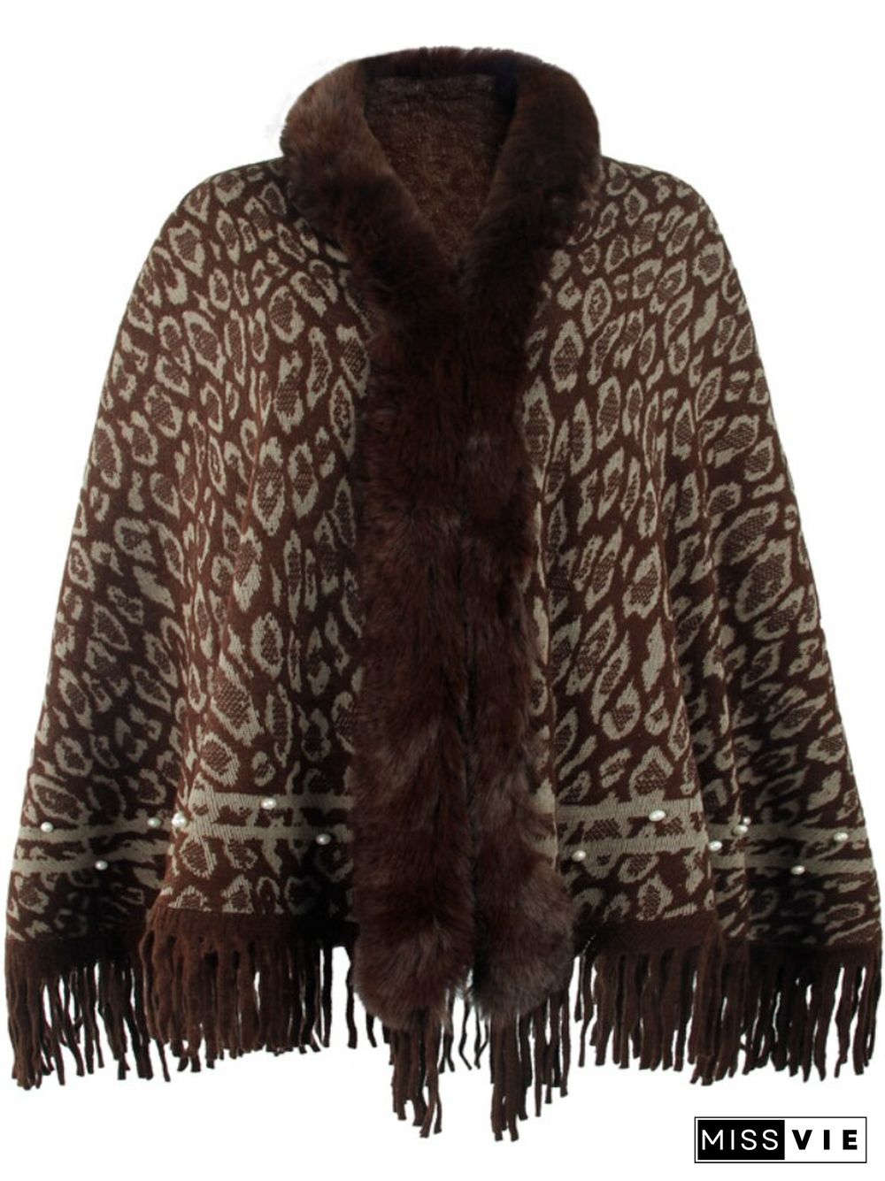 Autumn Winter New Leopard Print Shawl Fashionable Women's Hem Tassel Warm Knitting Bib Shawl Thickened Winter Coat Coat Top