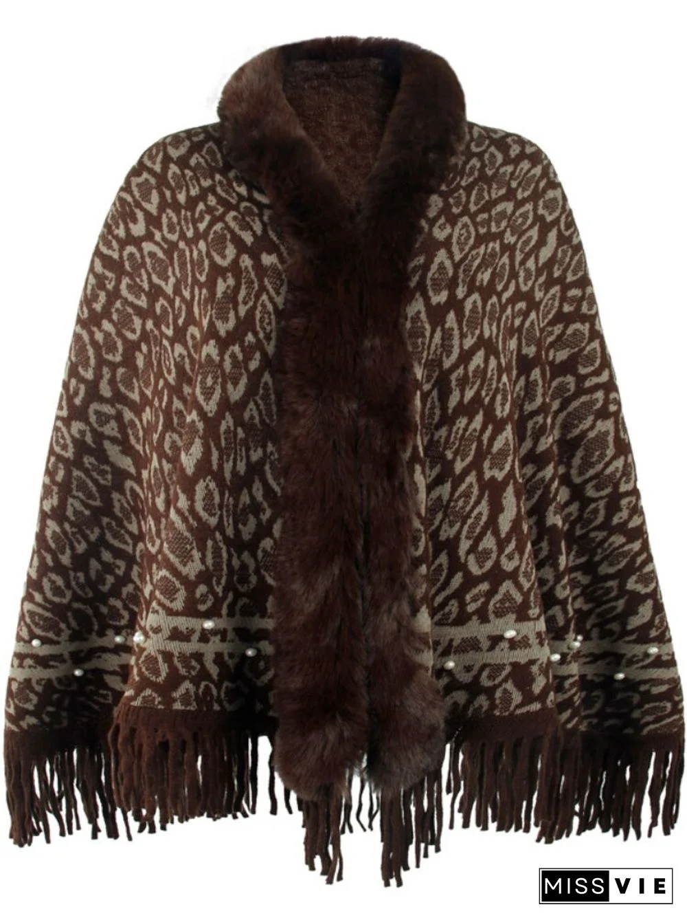 Autumn Winter New Leopard Print Shawl Fashionable Women's Hem Tassel Warm Knitting Bib Shawl Thickened Winter Coat Coat Top