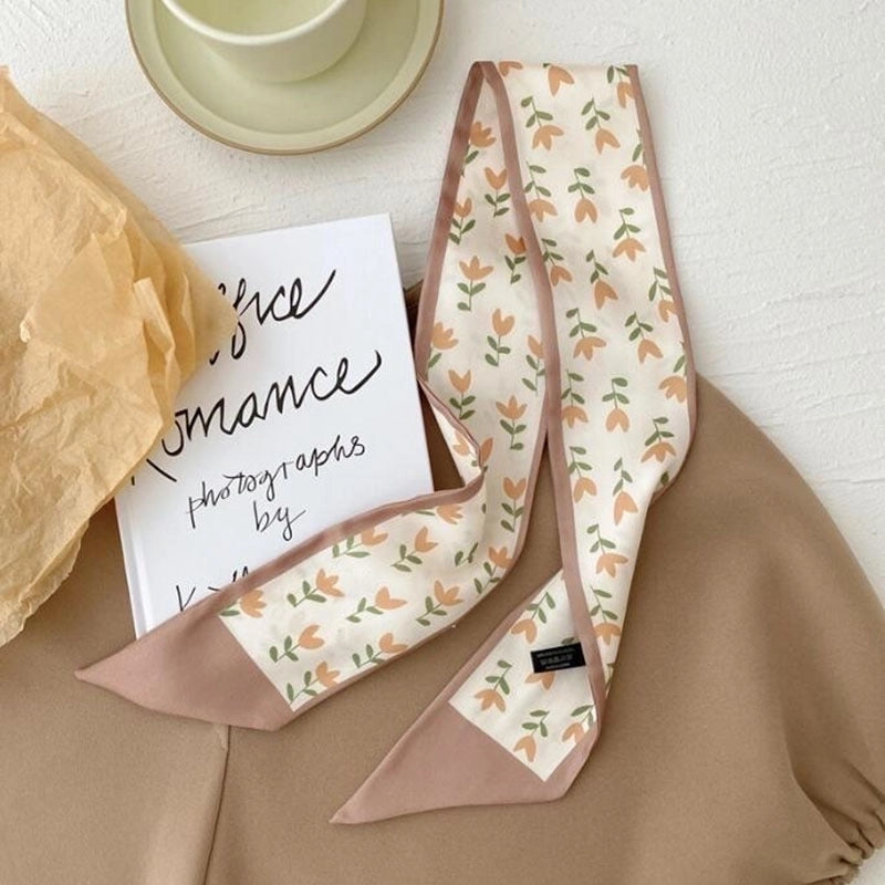 Women’s Sweet Letter Plaid Flower Silk Scarf Printing Hair Band