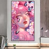 Diamond Painting -DIY Round Partial AB Drill Pink Butterfly Girl(45x75cm)
