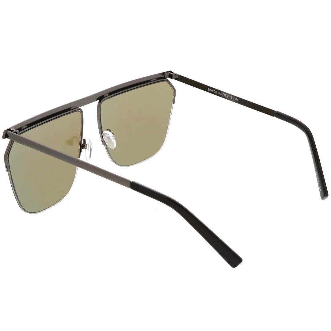 Overesize Modern Semi Rimless Aviator glasses Straight Crossbar Color Mirrored Flat Lens 63mm