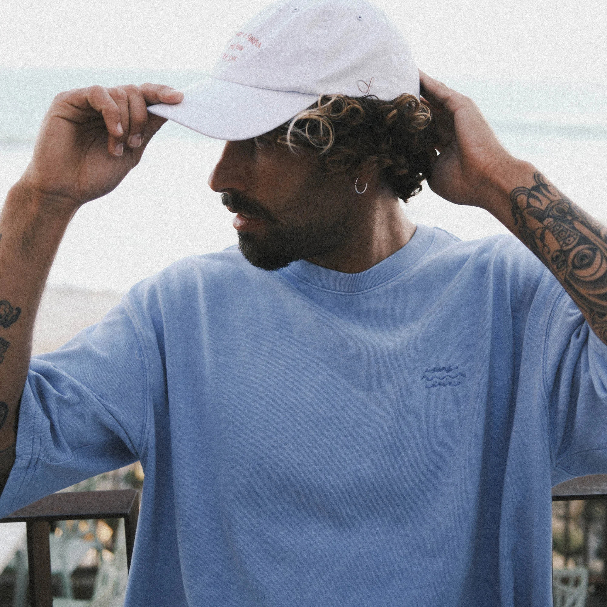 thesupersurf Cotton Blend Black T-Shirt with Embroidered 'Eat Waves' Noodle Design 