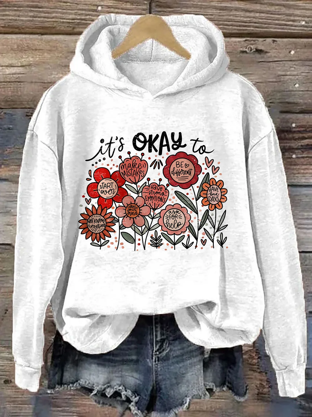 It's Okay To Boho Floral Hoodie