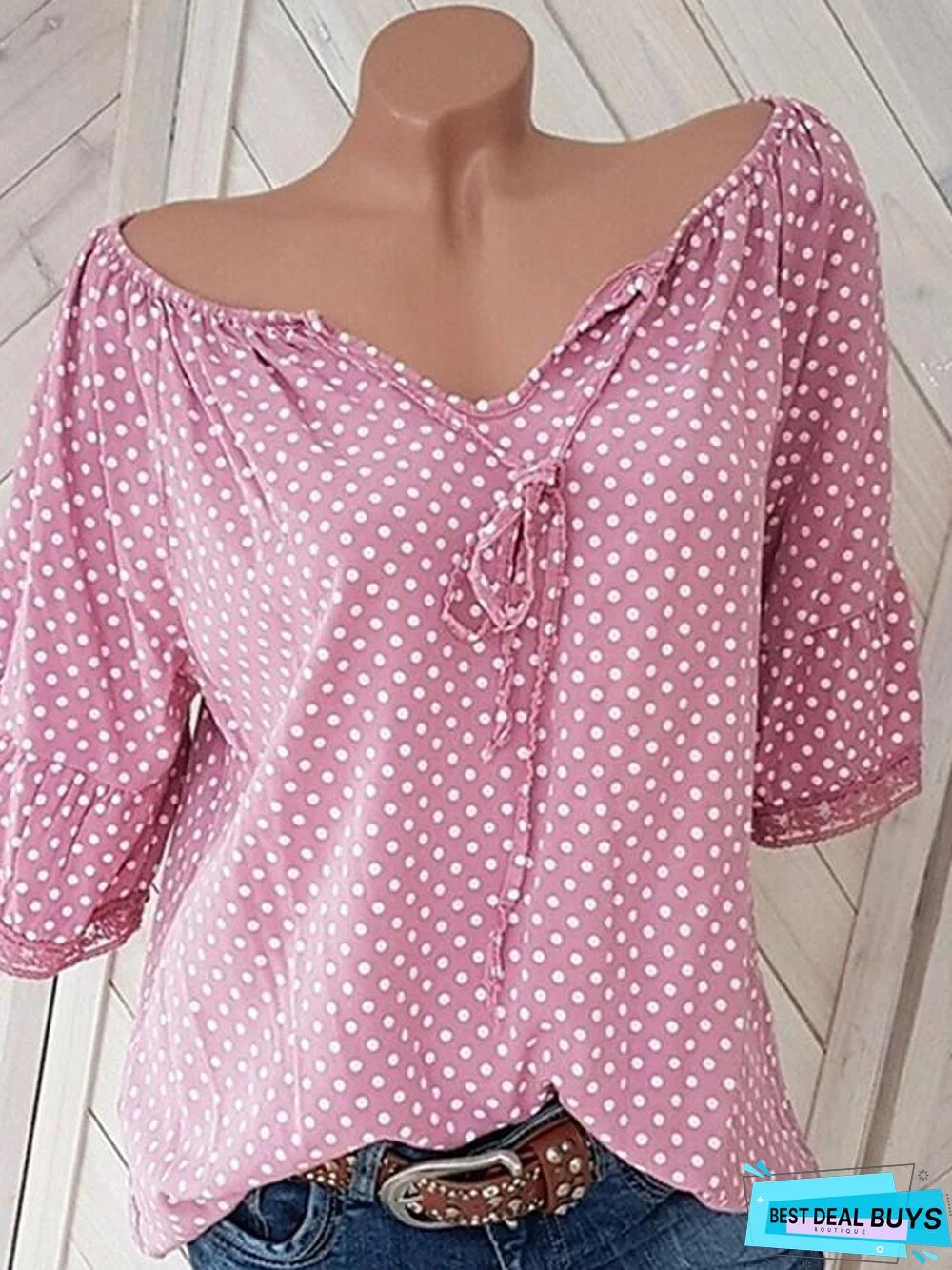 Women's Plus Size Blouse Shirt Polka Dot Print V Neck Tops Streetwear Basic Top Black Blue Red-832