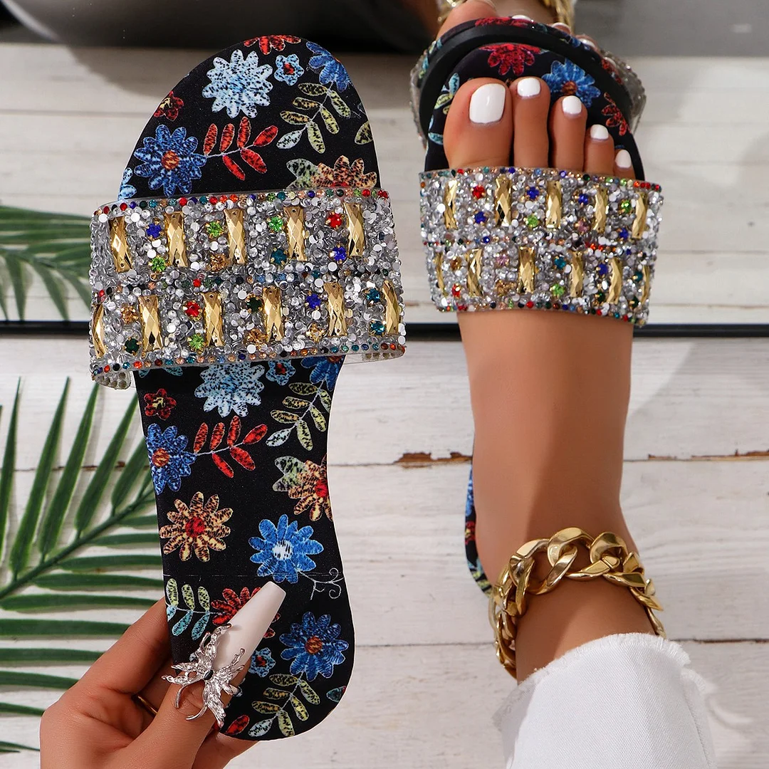 Tanguoant Tanguoant Flat Slippers Female 2024 Summer New Print Wear Fashion Large Size Sandals