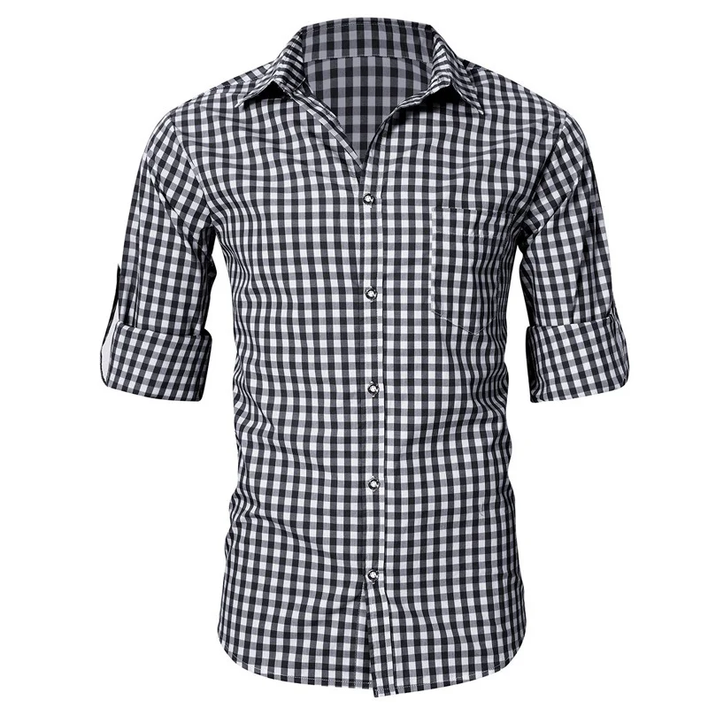 Mens Business Casual Long Sleeve Classic Plaid Shirt