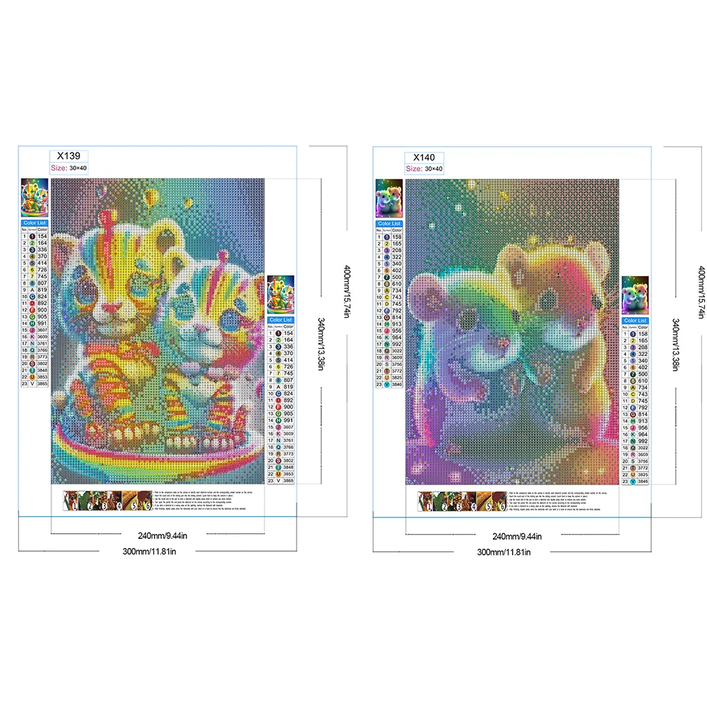 2pcs/Set Diamond Painting - Full Round Drill - Tiger Mouse(Canvas|30*40cm)