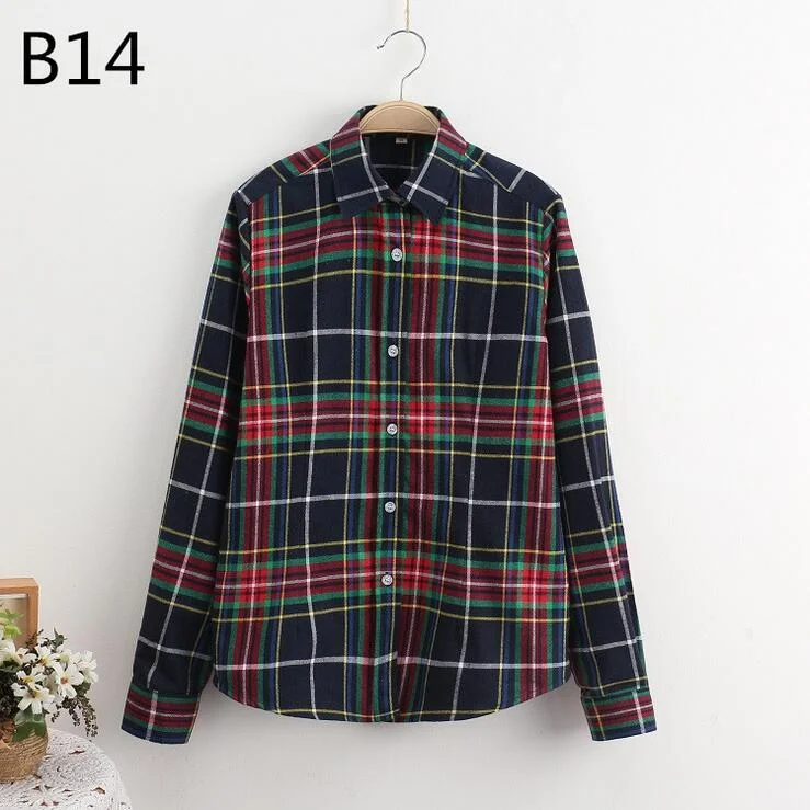 Fashion Plaid Shirt Female College Style Women's Blouses Long Sleeve Flannel Shirt Cotton Blusas Office Tops