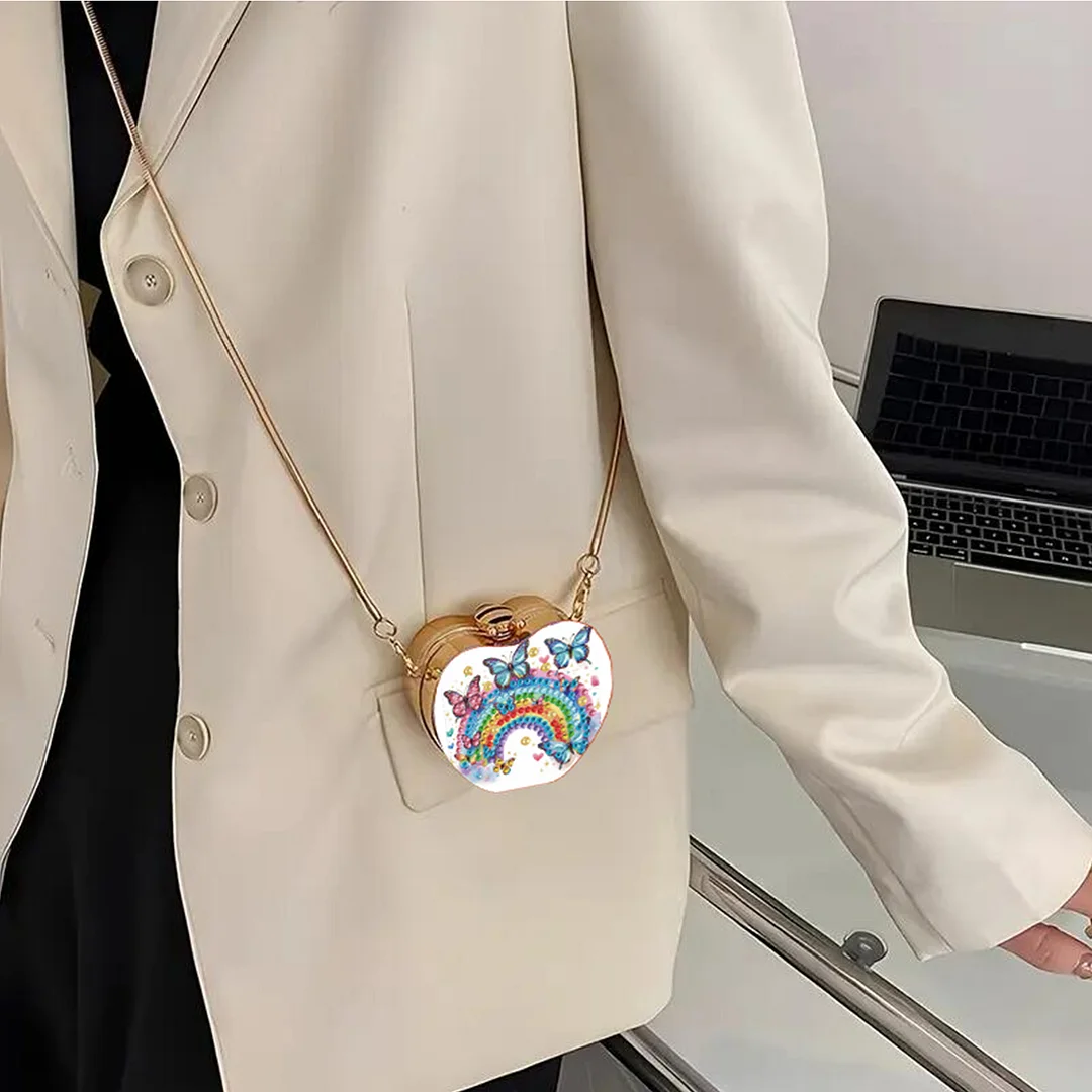 Rainbow DIY Acrylic Love Art Diamond Painting Coin Purse with Chain for Women