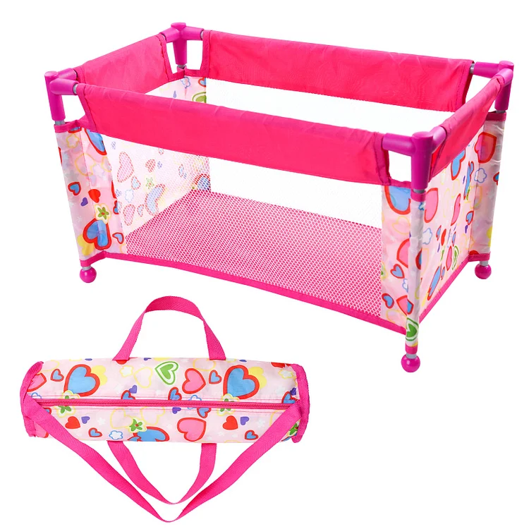 Babeside 17-22" Doll Pack N Play Baby Doll Cribs for Girls Foldable Doll Playpen Toy with Storage Bag and Removable Diaper Pad,Pink