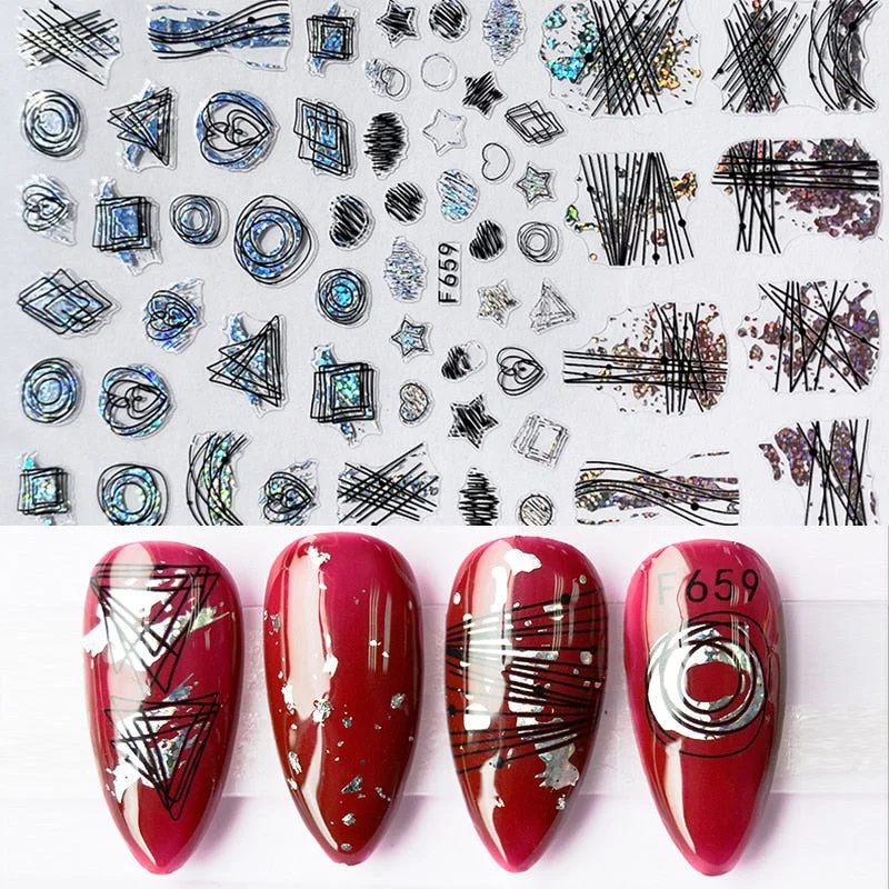 1pcs Black Gold Sping Leaves 3D Nail Sticker Coconut Tree Leaf Pattern Adhesive Transfer Decals Shiny DIY Nail Decoration