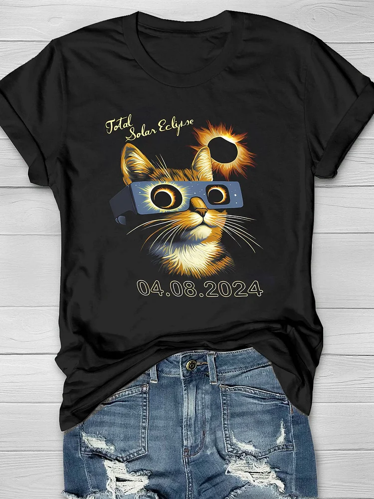 Total Solar Eclipse 2024 Eclipse Event 2024 Casual Print T-shirt