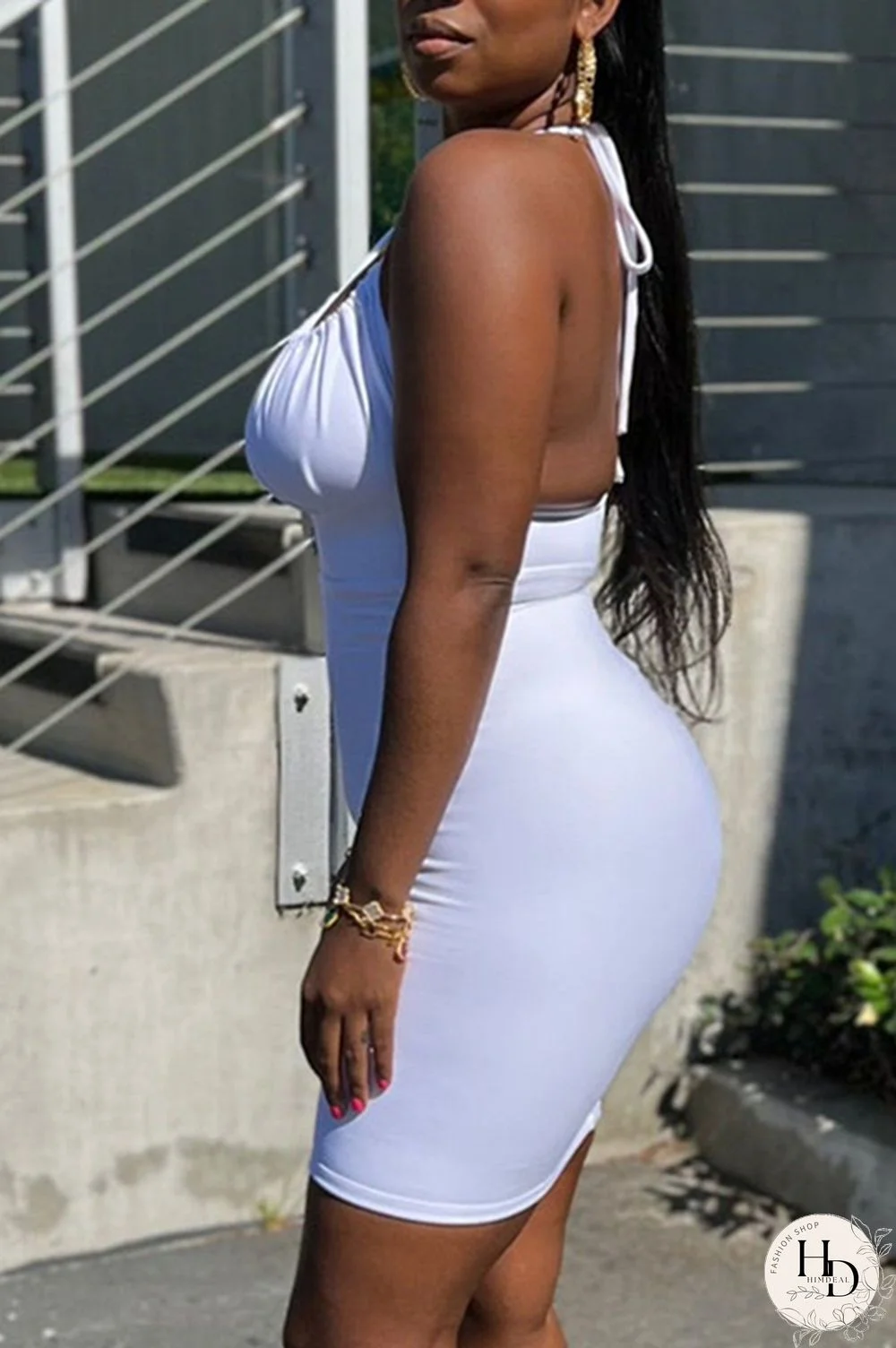 Black Fashion Sexy Solid Draw String Halter Wrapped Skirt Dresses