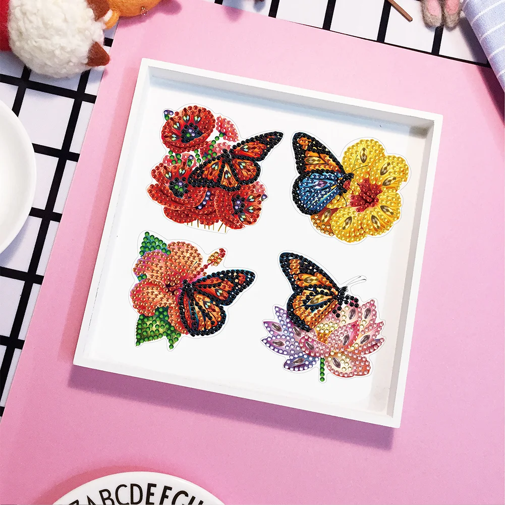 6Pcs DIY Flower Butterfly Diamond Painting Fridge Magnetic Sticker for Adults