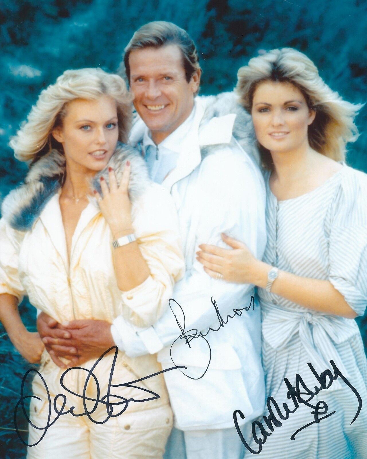 ROGER MOORE & MARY STAVIN & CAROLE ASHBY SIGNED 8x10 JAMES BOND 007 Photo Poster painting - UACC