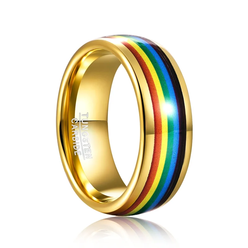 8mm Gold Domed Colored Tungsten Carbide Rings Men's Wedding Bands