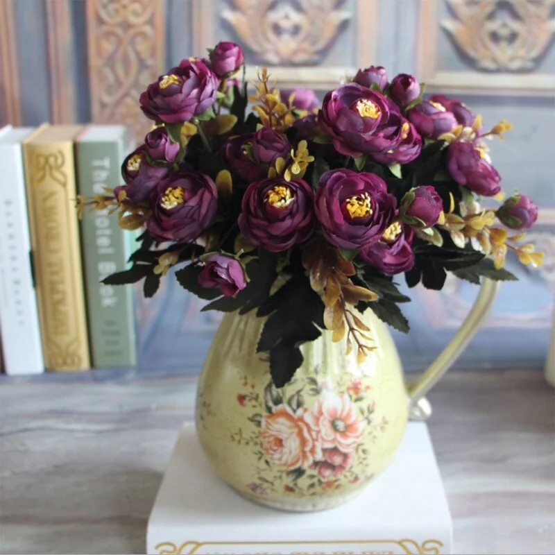 9 heads/1 bundle Artificial Silk Tea Roses Flower Bride Bouquet For Christmas Home Wedding Decoration Cheap Fake Flowers Plants