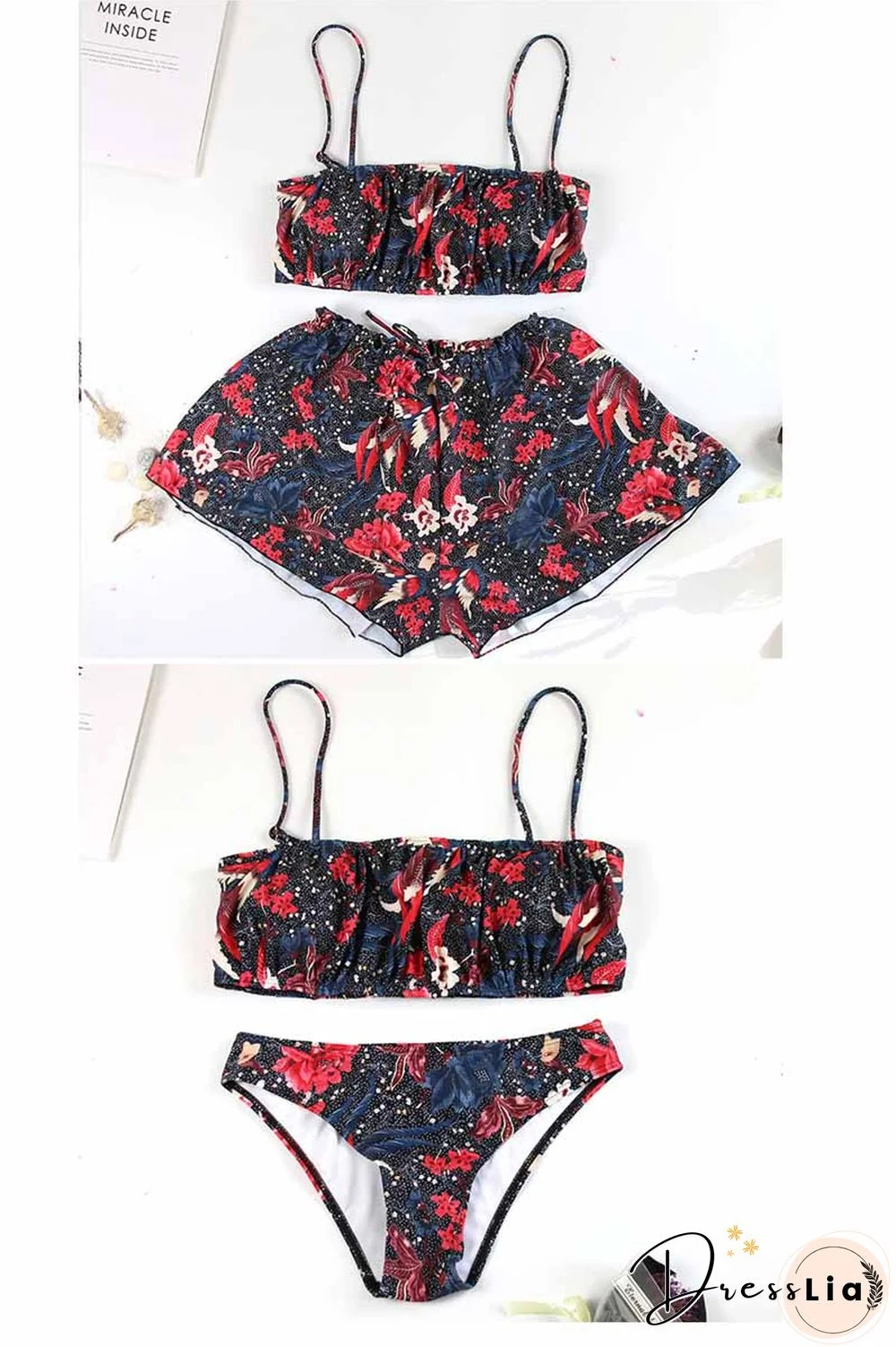 Summer Floral Print Spring Three-pieces Swimwear