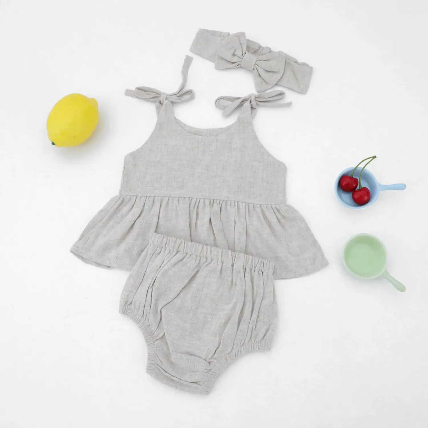 Soft Ruffled Linen Baby Girl Romper Set REAL SILK LIFE